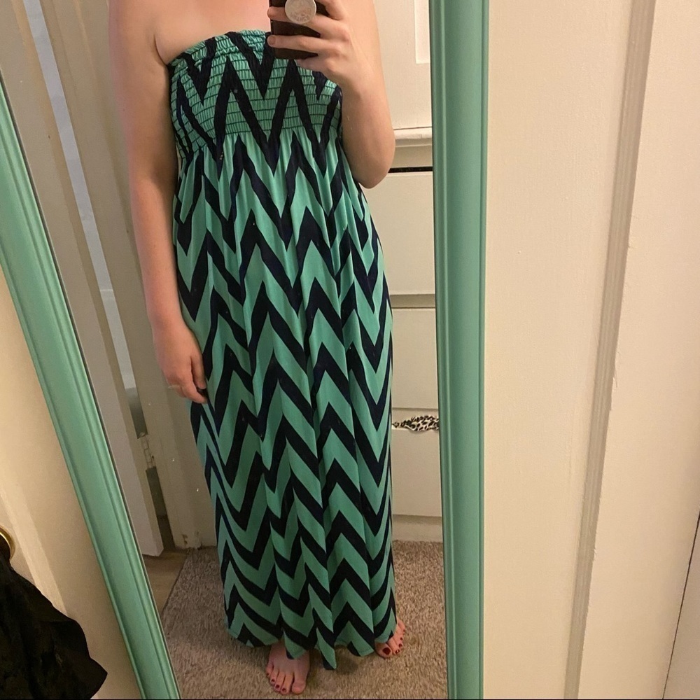 Raven Turquoise Chevron Dress Size Medium